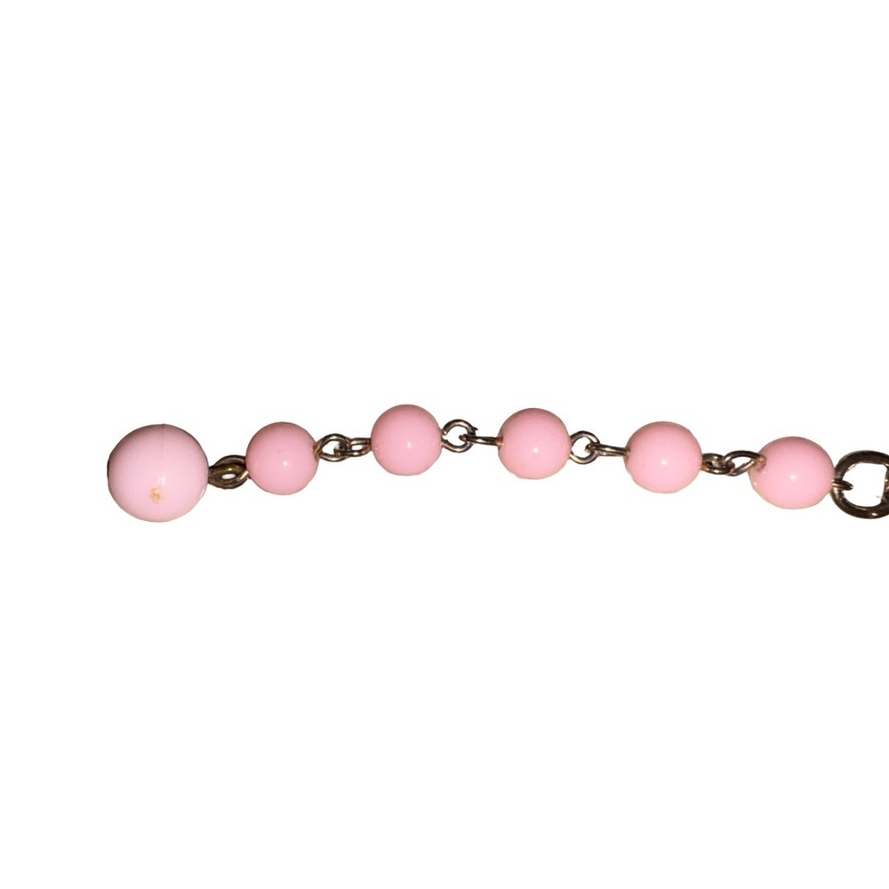 Vintage 1950s Coro Pink Enamel Gold Tone Basket Weave Necklace 16” adjustable - Picture 6 of 9